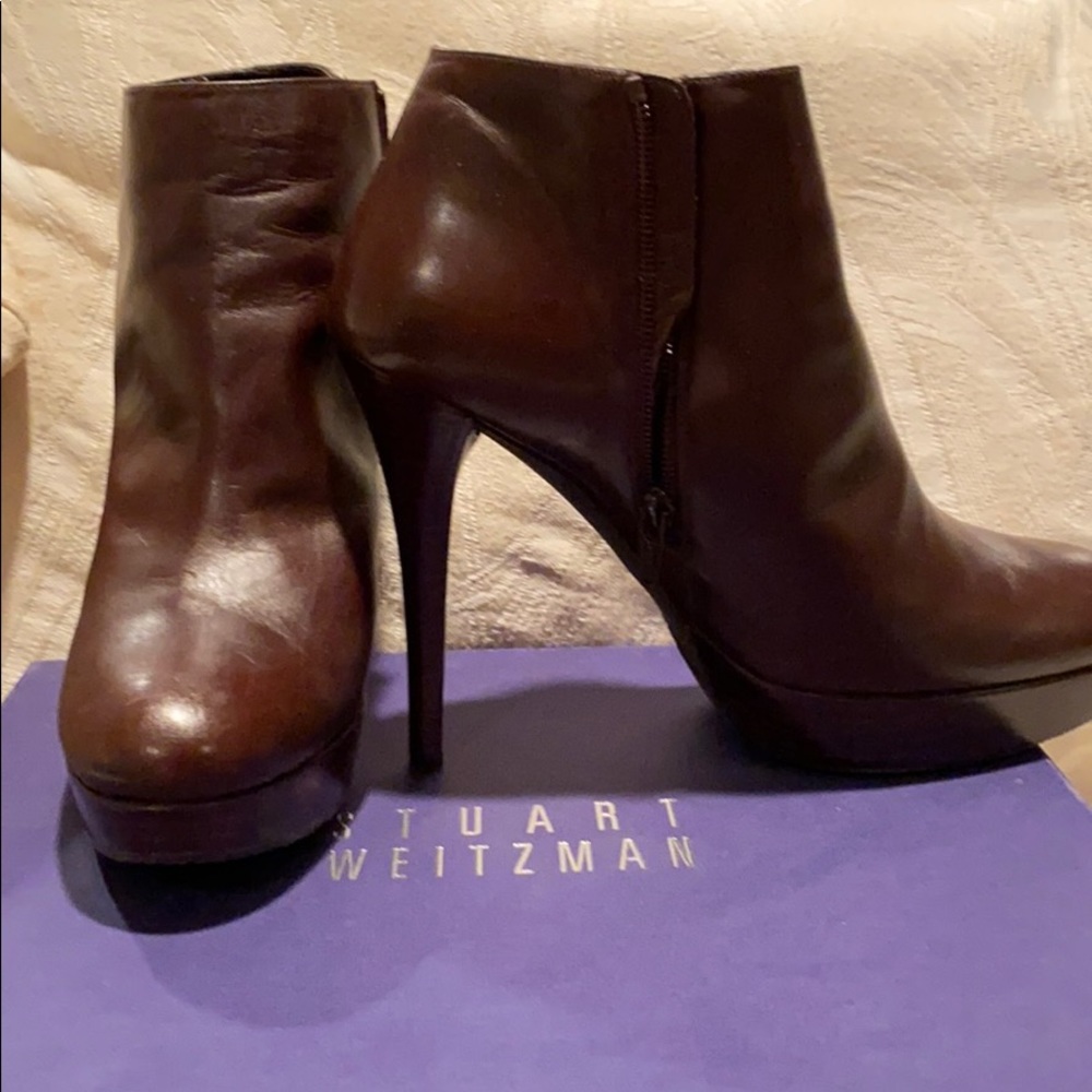 Stacked stiletto heel zip booties